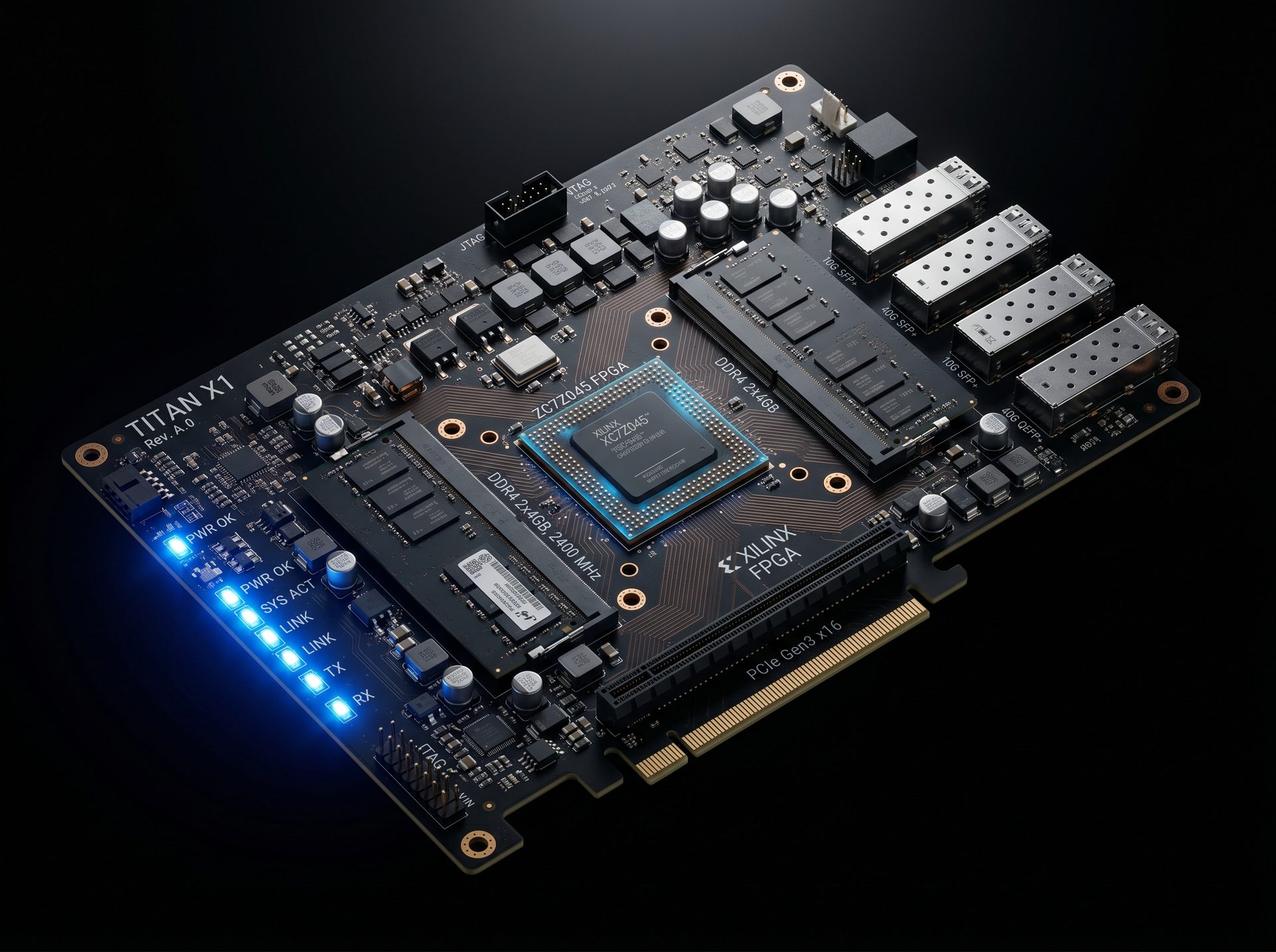 FPGA board glowing