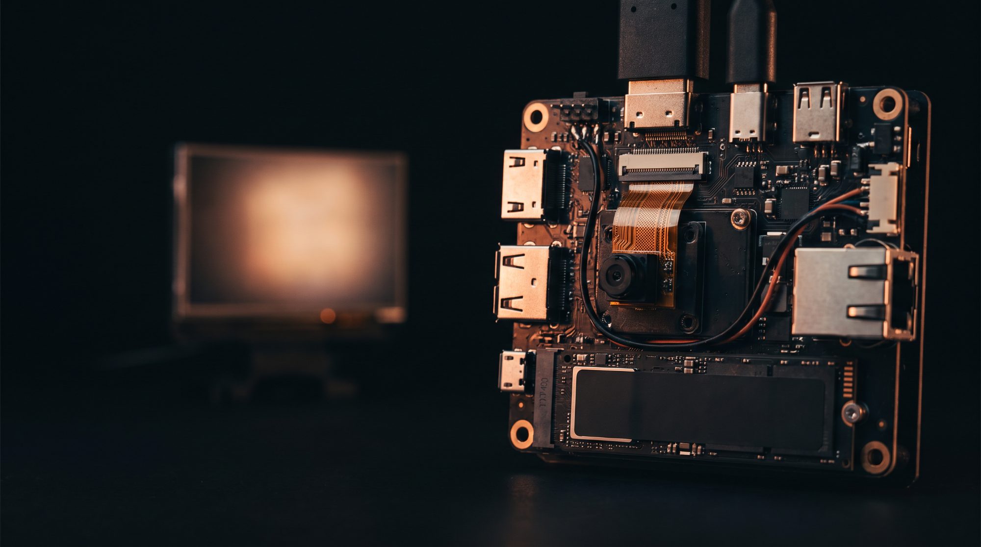 Conceptual render: silicon IP blocks settling into an FPGA package.